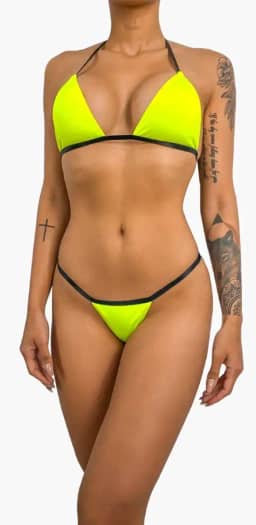 Biquíni Micro Fio Preto Marquinha Do Bronze Do Esparadrapo (Amarelo Neon)