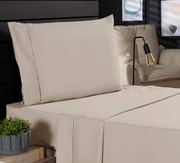 Jogo de Cama Classic Solteiro Percal 400 Fios Ponto Palito 03 Peças, Antiácaro, Anti-pilling com Toque Macio - Bege