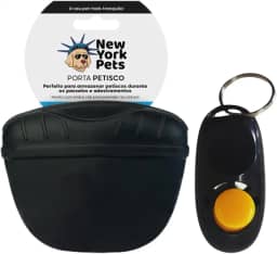 Bolsa de Silicone para Petiscos e Clicker Nyp para Treinamento e Adestramento de Animais de Estimação (Preto)
