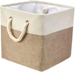 Caixa Cesto Organizador De Tecido Linho dobrável Offwhite Alça Algodão Trançado (33x33x33cm)