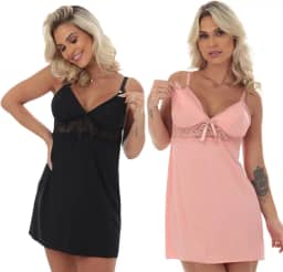 2 Camisolas de Amamentação com Fecho Abre Fácil Pijamas Maternidade Dormir Gravida