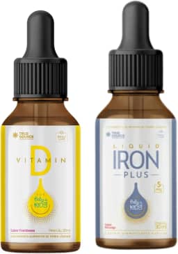 Combo Iron Plus Baby & Kids Liquido 30ml e Vitamin D For Baby E Kids 30Ml Framboesa True Source