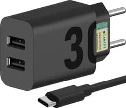 Carregador Super Turbo 30W Ultra Rápido Porta Dupla Tipo C e USB Com Carregamento Rápido + Cabo Tipo C Compatível Com Todos Os Dispositivos, Motorola, Samsung, IPhone 15/16, Xiaomi