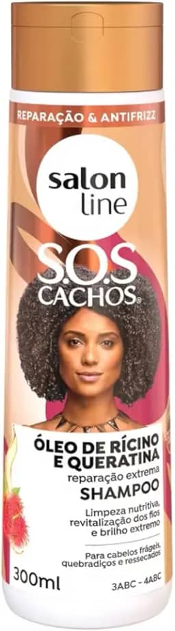 Salon Line, Shampoo, SOS Cachos, Óleo de Rícino e Queratina, Vegano - Para Cabelos Cacheados e Crespos, 300ml