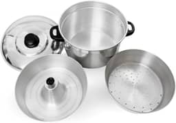 Panela Multifuncional 3 em 1, Alumínio Polido, 2,5L, Conjunto com Forma para Banho-Maria, Cesto Vapor e Panela Principal, Ideal para Pudins, Legumes e Receitas do Dia a Dia