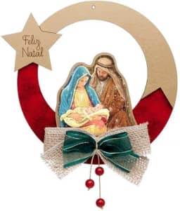 Guirlanda de Natal Sagrada Família Presépio Dourada
