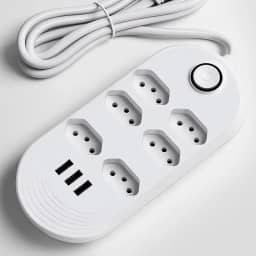 Filtro de linha extensão Elétrica 6 Tomadas + 3 Entradas USB – Bivolt, Cabo 2m, Proteção Contra Sobrecarga, Ideal para celulares, computadores, impressoras, televisão