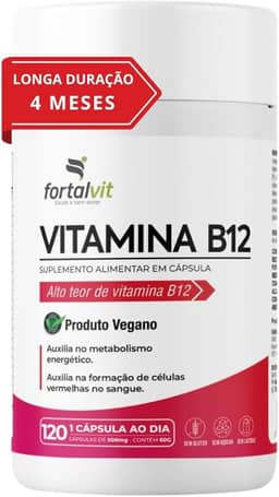 Vitamina B12 Ativa (metilcobalamina) Longa Duração: 4 Meses de Uso, Cápsulas Vegana, 120 Cápsulas,Fortalvit