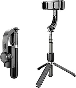 Estabilizador Gimbal Portátil de 3 Eixos para Celular com Tripé de Aderência e Bastão De Selfie 360º