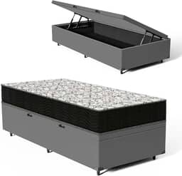 Cama Box Baú com Colchão de Espuma Ortobom - Airtech 150 D45 (Solteiro)