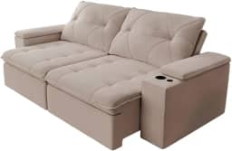 Sofá Retrátil e Reclinável 3 Lugares 2,12m c/Porta Copos Entrada USB Veludo San Diego