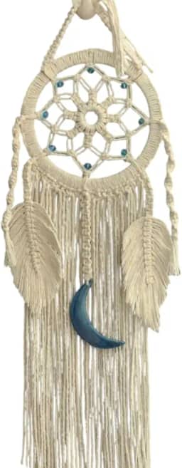 Filtro dos Sonhos em Macramê, Artesanal com Lua em pedra e Cristais, Decoração Boho (azul)