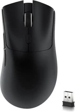 ATTACK SHARK Mouse para jogos sem fio R1, conexão de três modos (2,4G/com fio/BT5.2), 55 g leve, sensor óptico DPI 18K, HUYU vida útil de 20 milhões de chaves, design ergonômico, para
