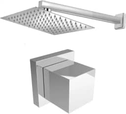 Ducha Para Piscina 30x30 Inox 304 1 Acabamento Padrão Deca Todo de Metal Chuveiro Área Externa Design Quadrado Cromado Quintal de Parede Água Fria Lazer ao Ar Livre