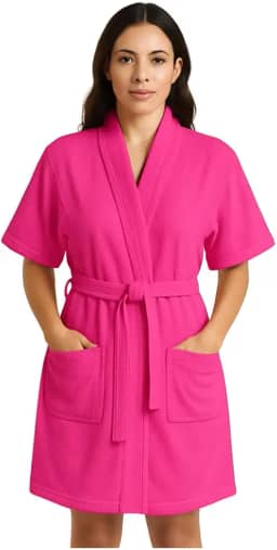Roupão De Banho Atoalhado Colorido 100% Algodão Spa luxo Premium Ajustável Manga Curta (PINK)