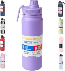 Garrafa de Água Térmica Inox 800ml Esportiva com Alça Parede Dupla Isolada a Vácuo Antivazamento Garrafinha Academia Fitness Corrida Esportes Escritório – Premium (Roxo Claro - Lilás)