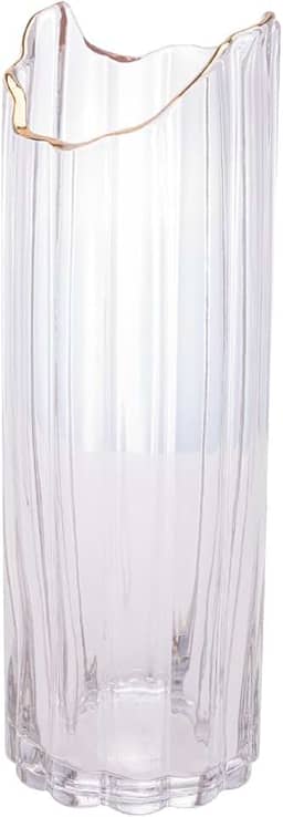 WOLFF - Vaso de Vidro Com Borda Dourada - 10cm x 30cm - Transparente - Decoração - Mesa Posta - Vasos Decorativos