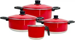 Conjunto de Panelas de Alumínio com 3 Caçarolas e 1 Fervedor (Leiteira) Vermelho
