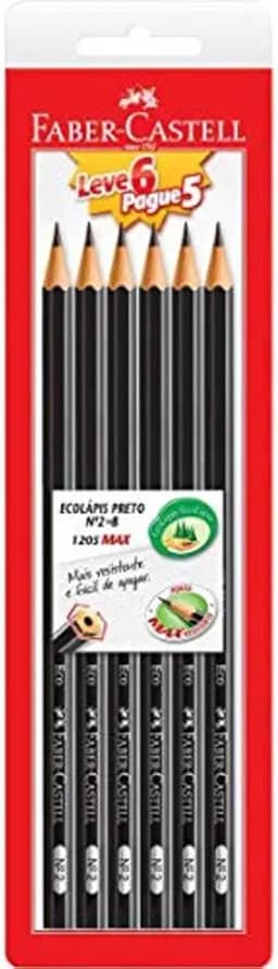 Lapis Preto Sextavado 2=HB, Faber-Castell, EcoLápis, 1205 Max, SM/1205SL6P5, 6 Unidades