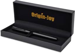 Origin-Joy Conjunto de canetas de metal de luxo, caneta profissional executiva pesada para presente agradável com 3 refis esferográficas de 0,7 mm para homens (preta, tampa e simples)