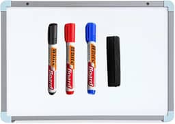 Quadro Branco UV com Moldura MDF Revestido em Alumínio Soft + Canetas e Apagador (80x60)