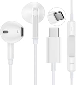 Fones de ouvido USB C com fio para iPhone 16e/16 Pro Max/16 Plus, Samsung Galaxy A16/A56/A26/A36/S25 Ultra/S25 Plus/S24 Ultra/S23/S22, Tipo C, fones de ouvido estéreo HiFi