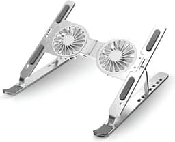 Suporte para Notebook com Cooler Ajustável Base Apoio de Alumínio para Tablet e Laptop Gamer até 17 polegadas com Ventilador Ventoinha Articulado Dobrável Portátil Resistente Metal Estável