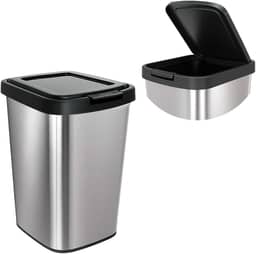 Lixeira 9 Litros com Tampa Click Basculante – Cesto de Lixo, Plástico com Acabamento Tipo Inox para Banheiro, Cozinha e Escritório