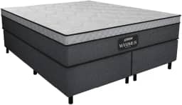 Cama Box Casal Queen Colchão Gazin Maximus Molas Ensacadas 158x198x62cm Linho Grafite/Preto - Suporta até 120Kg por Pessoa