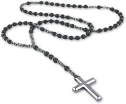 Terço Espiritual em Pedra Hematita Unissex Premium Black - Força e Proteção Pessoal + Bolsa de Veludo