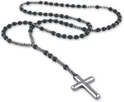 Terço Espiritual em Pedra Hematita Unissex Premium Black - Força e Proteção Pessoal + Bolsa de Veludo