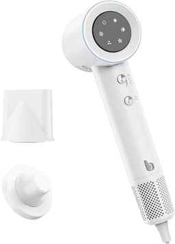 GOKOCO Secador De Cabelo Profissional 110v 127v, 120000 RPM High Speed Hair Dryer 1600W com Display Digital LED e Bocal de ar Magnético, Branco