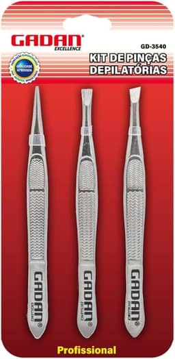 Pinças Profissional Sobrancelha Kit 3 Unidades de Precisão em Aço Inoxidável Design Ergonômico Reta Inclinada e Ponta Fina