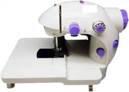 Mini Máquina De Costura Reta Portátil Bivolt 110V/220V Branca Com Mesa Extensora Compacta e Completa