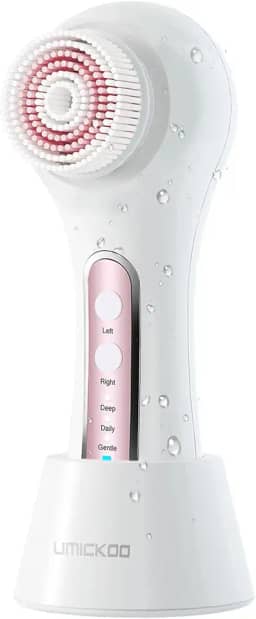 UMICKOO Esfoliante facial, escova de limpeza facial, recarregável, IPX7, à prova d'água, com 5 cabeças de escova, escova elétrica giratória facial para esfoliação, massagem e limpeza profunda