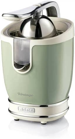 Ariete 413, Espremedor de Frutas Professional Com Alavanca Vintage Verde, 2 Cones para Frutas grandes e pequenas, Bico Anti-Gotejamento, Motor Silencioso - 85Wats - 127V