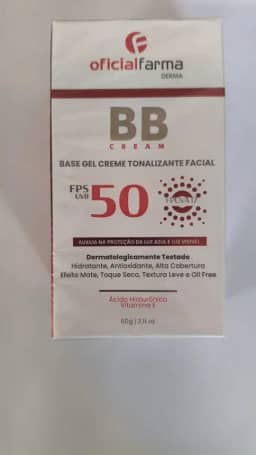 OFICIALDERMA BB Cream com Proteção Solar FPS 50, Base Tonalizante Hidratante, Ácido Hialurônico, Toque Seco, Natural, 60g