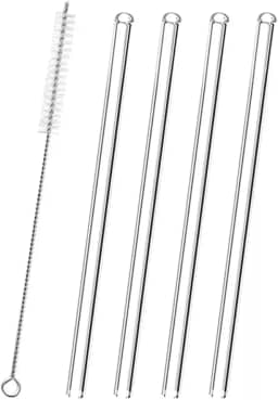 Canudos de Vidro Reutilizáveis 5 Peças Canudo Vidro 1 Escova de Limpeza Canudo Prático Transparente para Copos Premium
