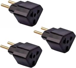 Kit 3 Adaptadores de Tomada Universal 10A e 20A 2 Polos Padrão Brasileiro e Americano - Preto