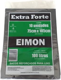 Eimon Saco para Lixo Extra Forte 100 Litros, Preto, Almofada com 10 sacos