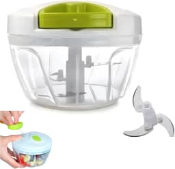 Processador Manual de Alimentos, Verde e Branco, Acrílico, 500ML, 3 Lâminas de Alumínio, Desmontável, Para Temperos e Alimentos
