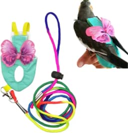 Peitoral de fraldas para animais de estimação, conjunto de coleira e coleira para papagaios, calopsita com coleira de 152 cm, gravata borboleta, roupas voadoras de pássaros para conures
