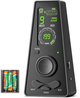 Metrônomo com Controle de Volume(Inclui 3 Pilhas AAA), Metronomo Digital com Temporizador, 7 * 4 * 14 CM, Tela Colorida e Avisos de Batida em Inglês