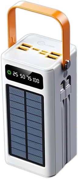 Power Bank Solar, 50000mAh, USB Tipo C, para Smartphone, Branco, Carregamento Rápido Bidirecional, Display Digital, Bateria