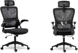 Cadeira de Escritório Presidente Giratória Ergonômica, Com Design Moderno, Estofado Confortável, Apoio Lombar Ajustável, Base Reforçada, Rodízios Silenciosos e Ajuste De Altura (PRETO)