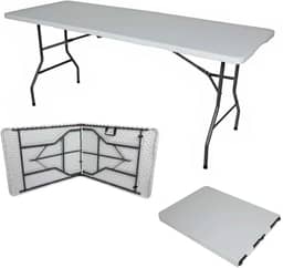 Mesa Dobrável Vira Maleta Com Alça Portátil 1.80m Para Camping Pesca Jardim Área Externa Ou Interna Salão De Festas Gourmet (Branco)