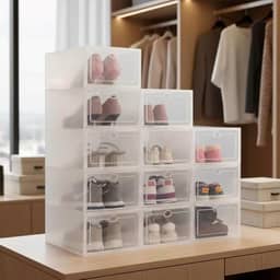 Kit 10 Caixas organizadora para guardar sapato sandália chinelo empilhável Sapateira Gaveta (Transparente)