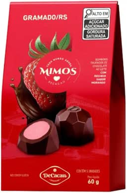 Mimos DeCacau - 2 caixas bombom trufado 60g cada - Sem Glúten | Chocolate Gramado | Seguro Celíacos (Morango)