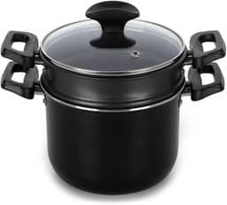 Multiflon Cuscuzeira de Aluminio 16 Centimetros Com Tampa de Vidro Linha Induct+ Resistente Eficiente Durável e Saudável