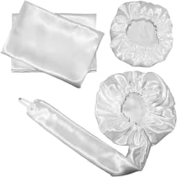 Kit Touca Difusora + 1 Touca + 2 Fronhas Cetim Seda Branca